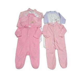 5 pc Vintage Footed Sleepers Baby Girl Size Small Medium Assorted Lot